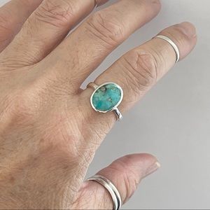 Sterling Silver Oval Solitaire Genuine Turquoise Ring, Boho Ring, Silver…
